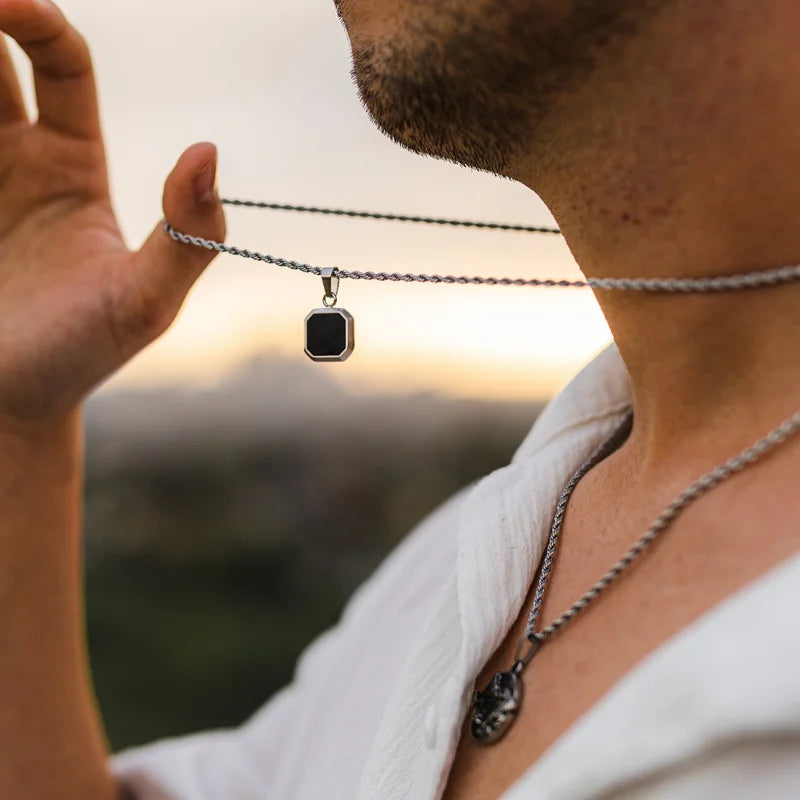 Collar Geométrico - Piedra y Acero