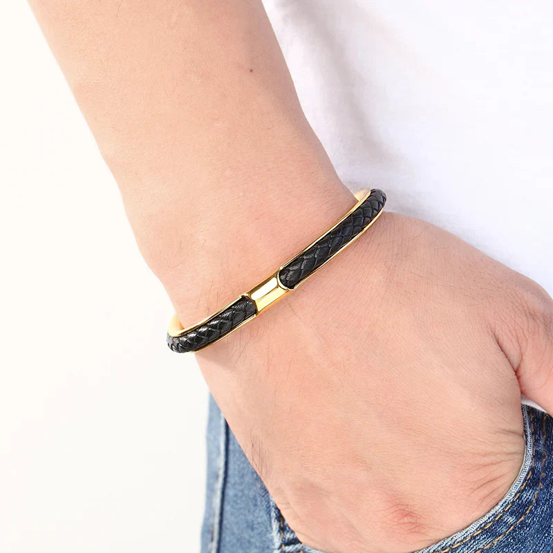 Bracelete Dionisio - Cuero y Acero (Ajustable)