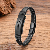 Pulsera Cruz - Cuero y Acero