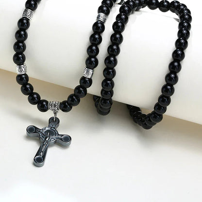 Collar Crucifijo Rosario Negro
