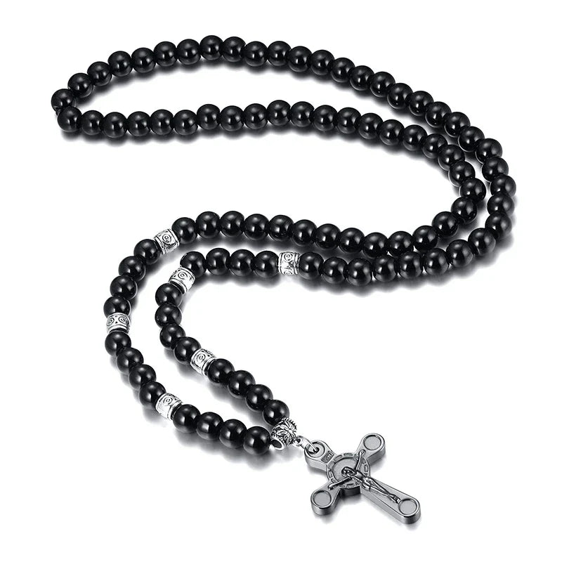 Collar Crucifijo Rosario Negro