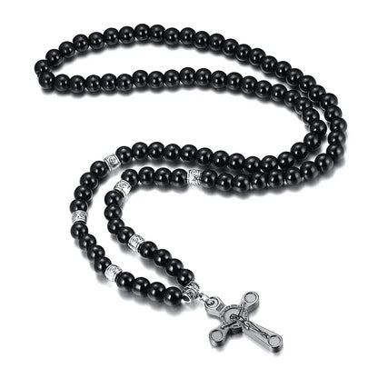 Collar Crucifijo Rosario Negro